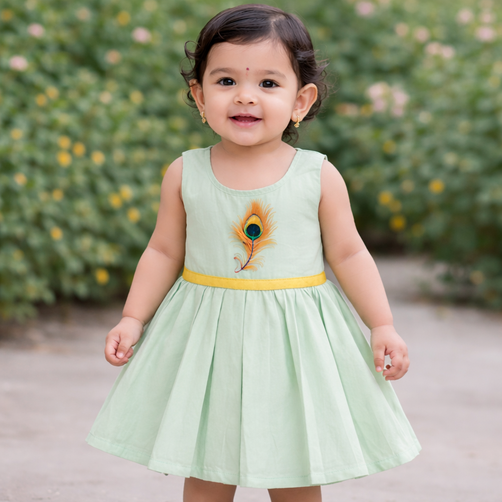 Girls Soft Finish Ethnic Dress (Light Pista Green)