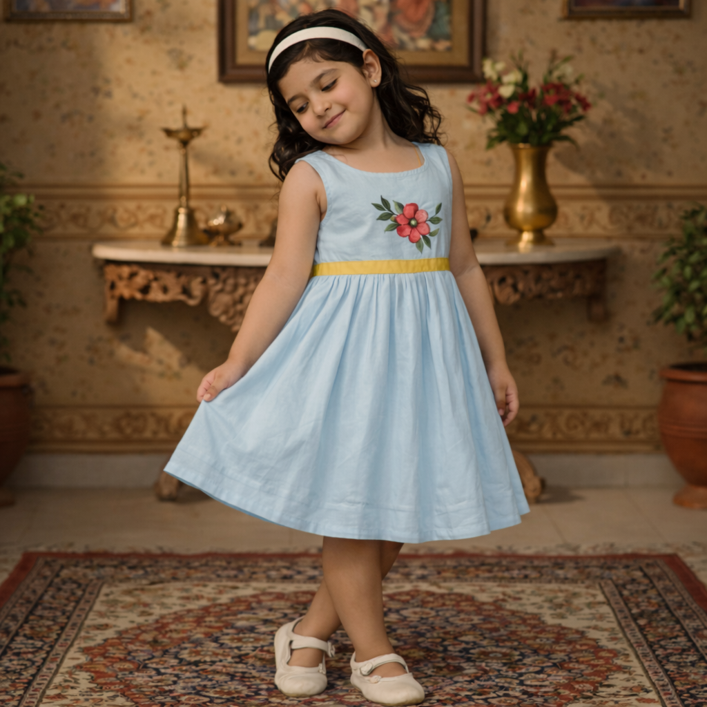 Girls Soft Finish Ethnic Dress (Light Grey)