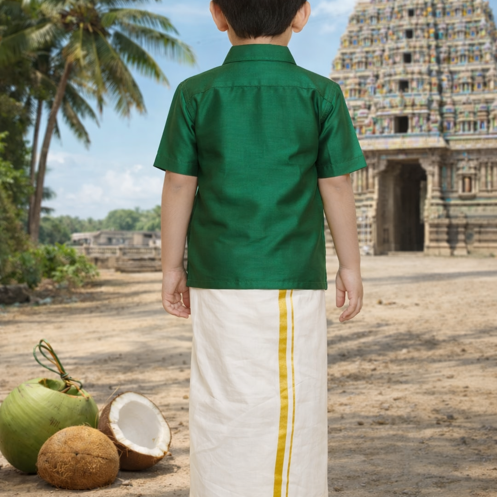 Boys Solid Colour Shirt and Dhoti Set(green-and-cream-dhoti)