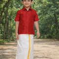 Boys Solid Colour Shirt and Dhoti Set(red-and-cream-dhoti)
