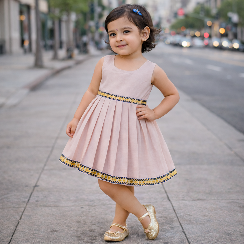 Girls Solid Color Ethnic Pavadai Set (Orange)