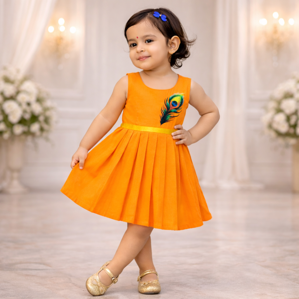 Girls Soft Finish Ethnic Dress (Orange)