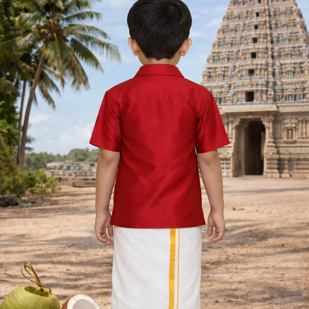 Boys Ethnic Shirt with Dhoti Set(red-and-white-dhoti)