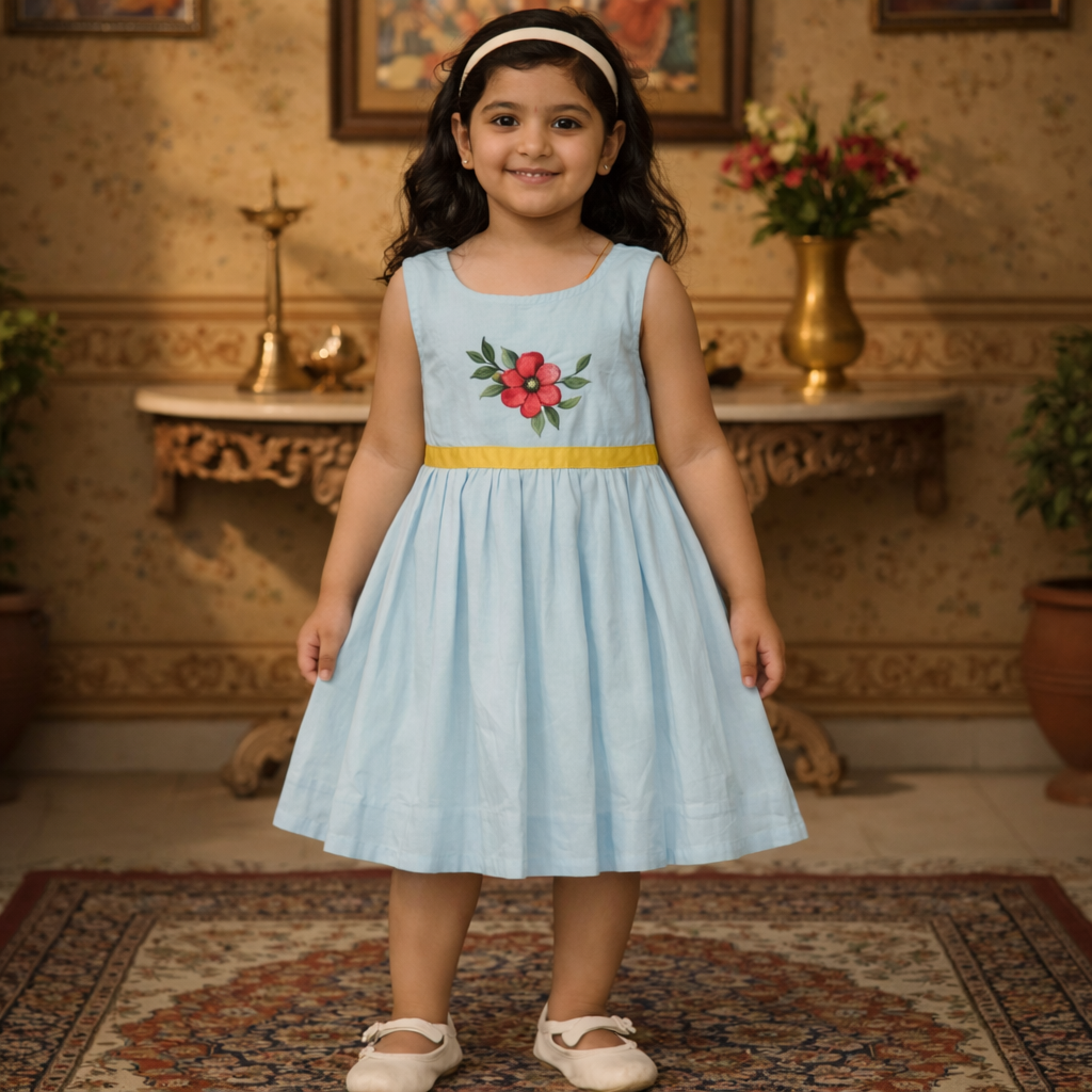 Girls Soft Finish Ethnic Dress (Light Grey)