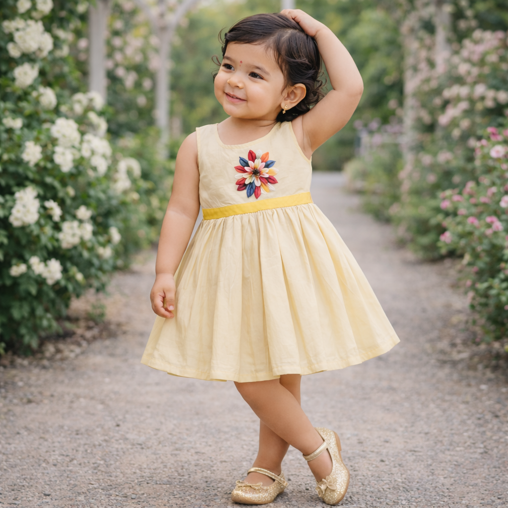 Girls Soft Finish Ethnic Dress (Cream)