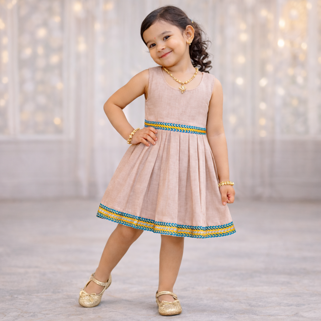Girls Solid Color Ethnic Pavadai Set (Orange1)