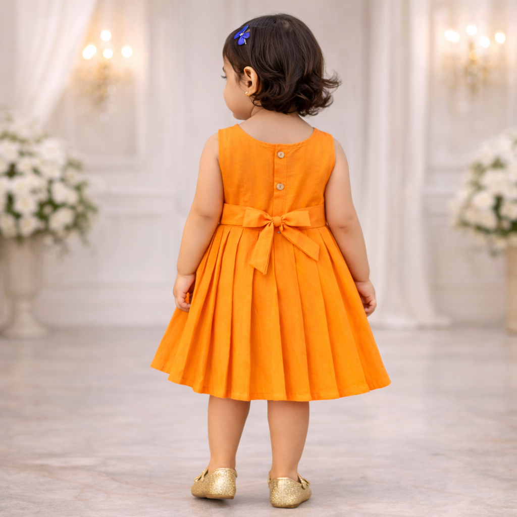 Girls Soft Finish Ethnic Dress (Orange)