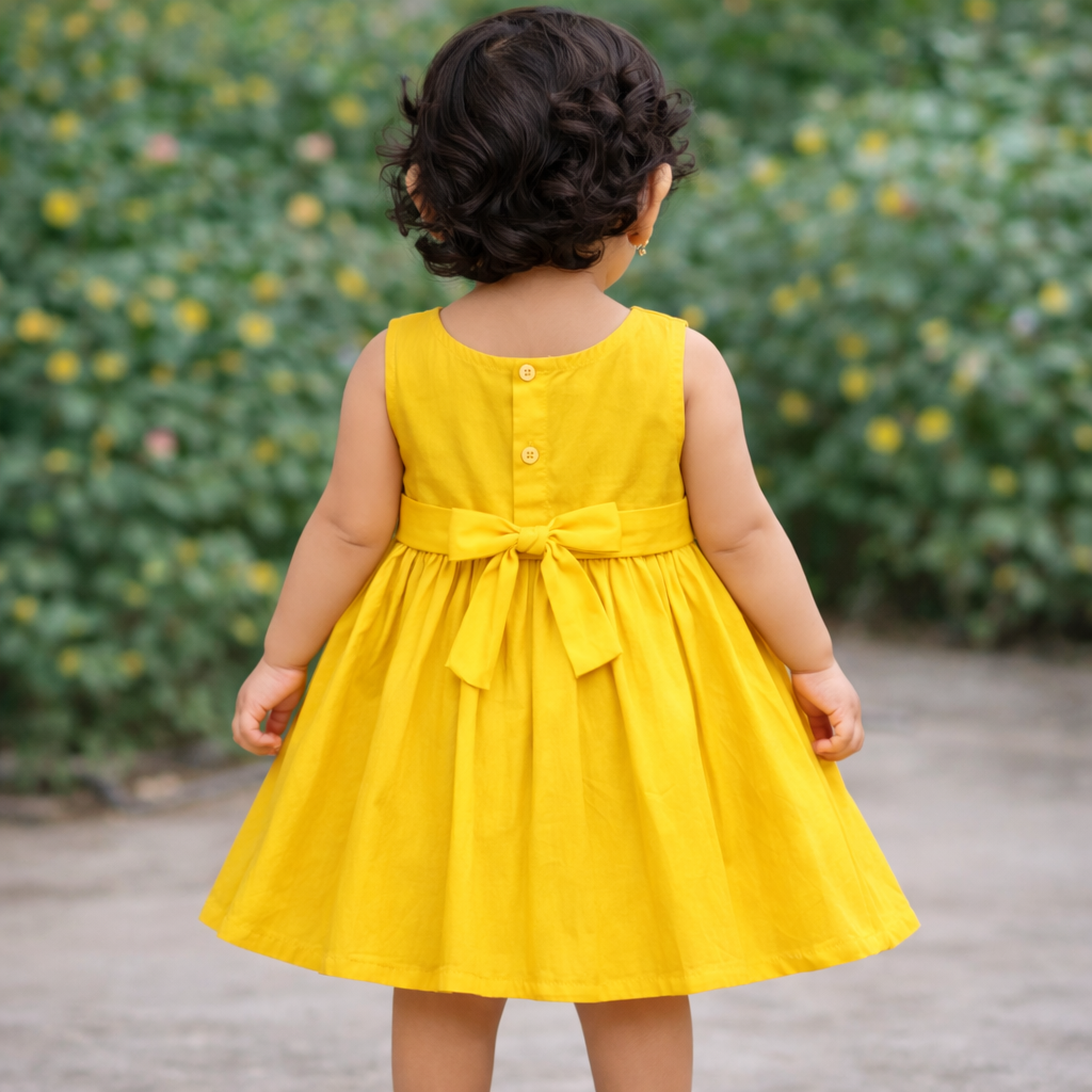 Girls Soft Finish Ethnic Dress (Yellow)