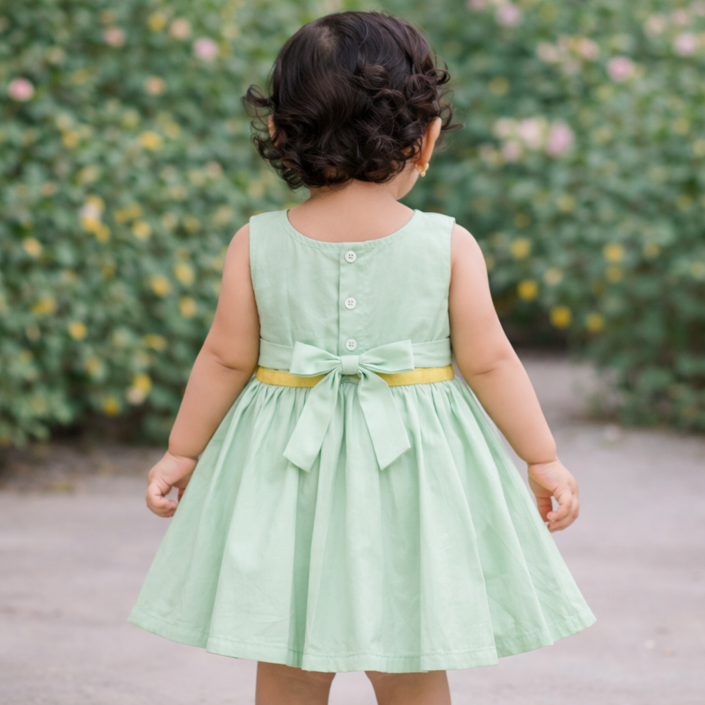 Girls Soft Finish Ethnic Dress (Light Pista Green)