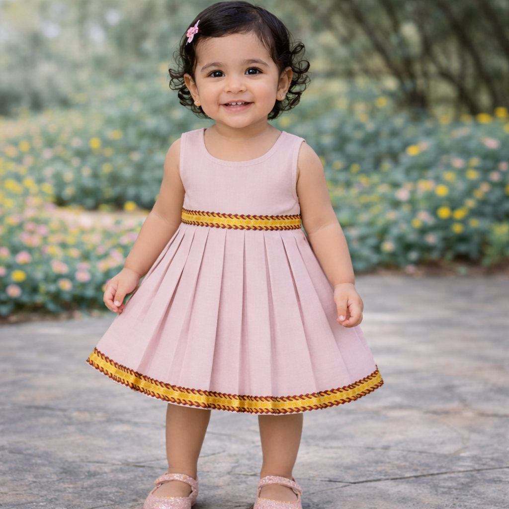 Girls Solid Color Ethnic Pavadai Set (Pink)