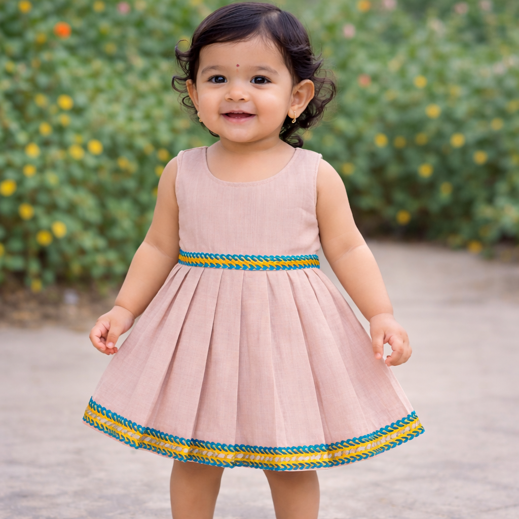 Girls Solid Color Ethnic Pavadai Set (Orange1)