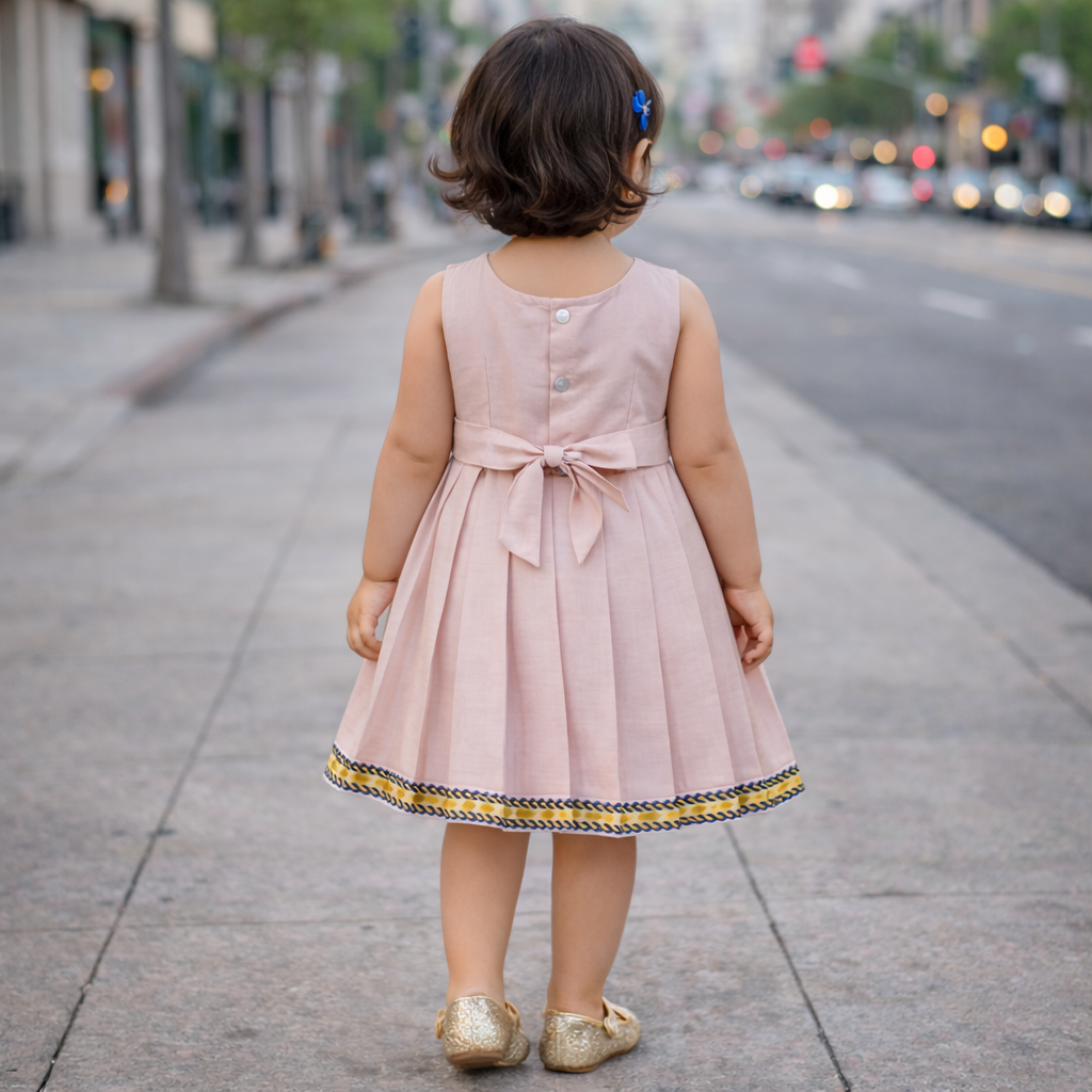 Girls Solid Color Ethnic Pavadai Set (Orange)