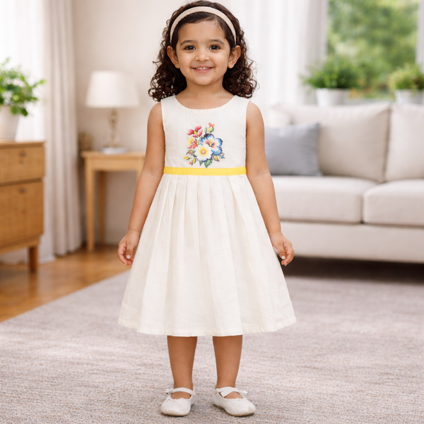 Girls Soft Finish Ethnic Dress (Off-white)