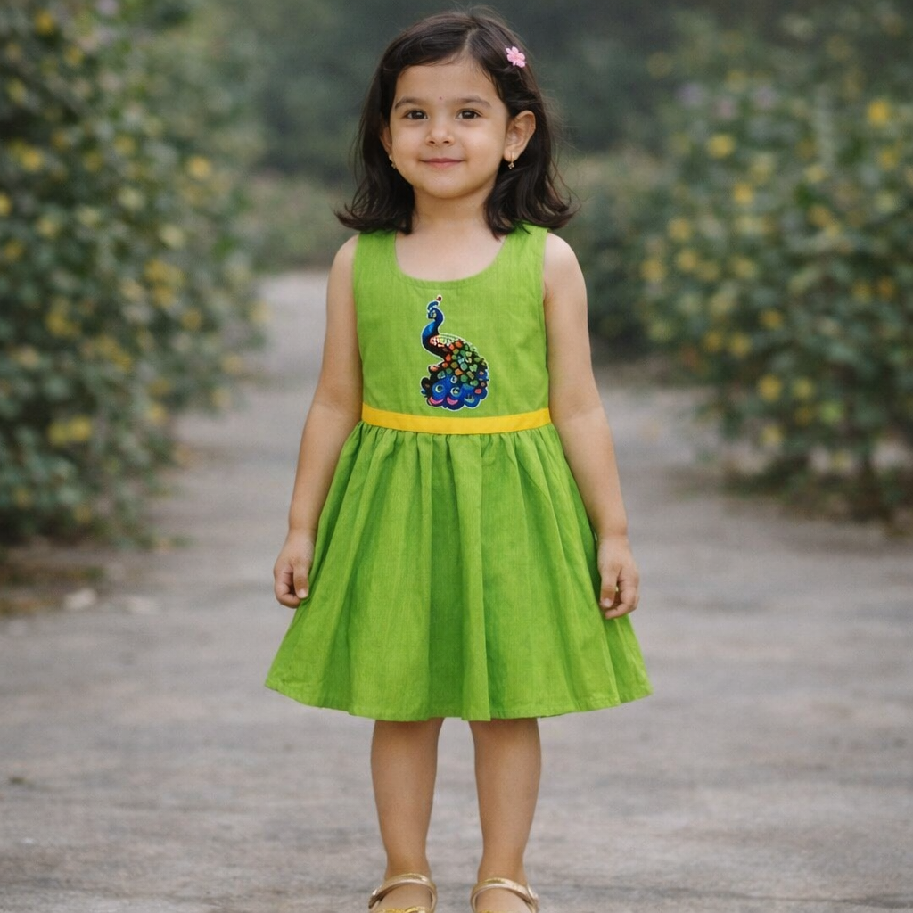 Girls Soft Finish Ethnic Dress (Green)