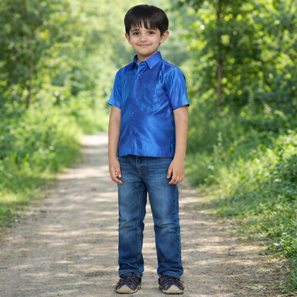 Boys Blue Colour Polyester Shirt(carolina-blue)