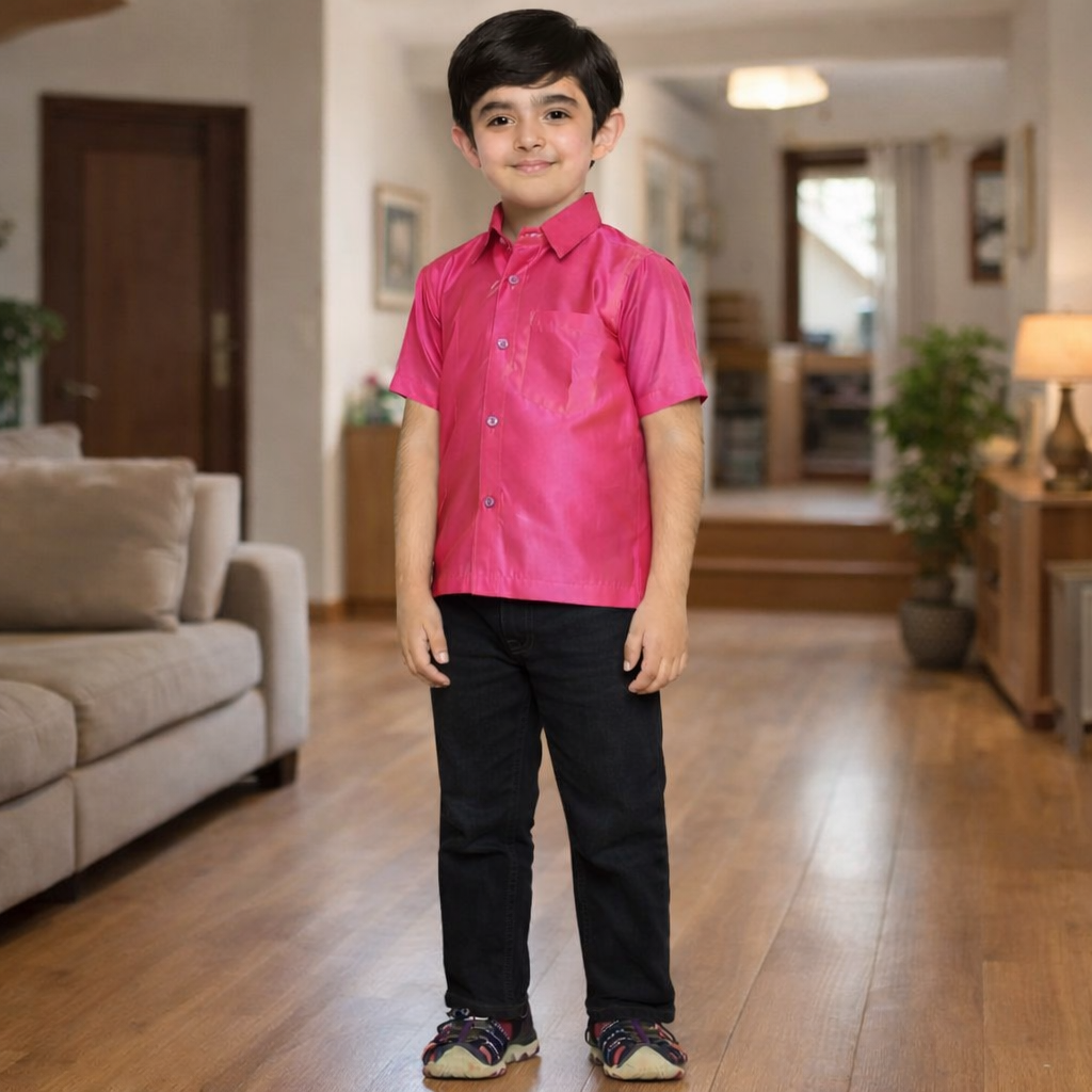 Boys Pink Colour Polyester Shirt(pink)