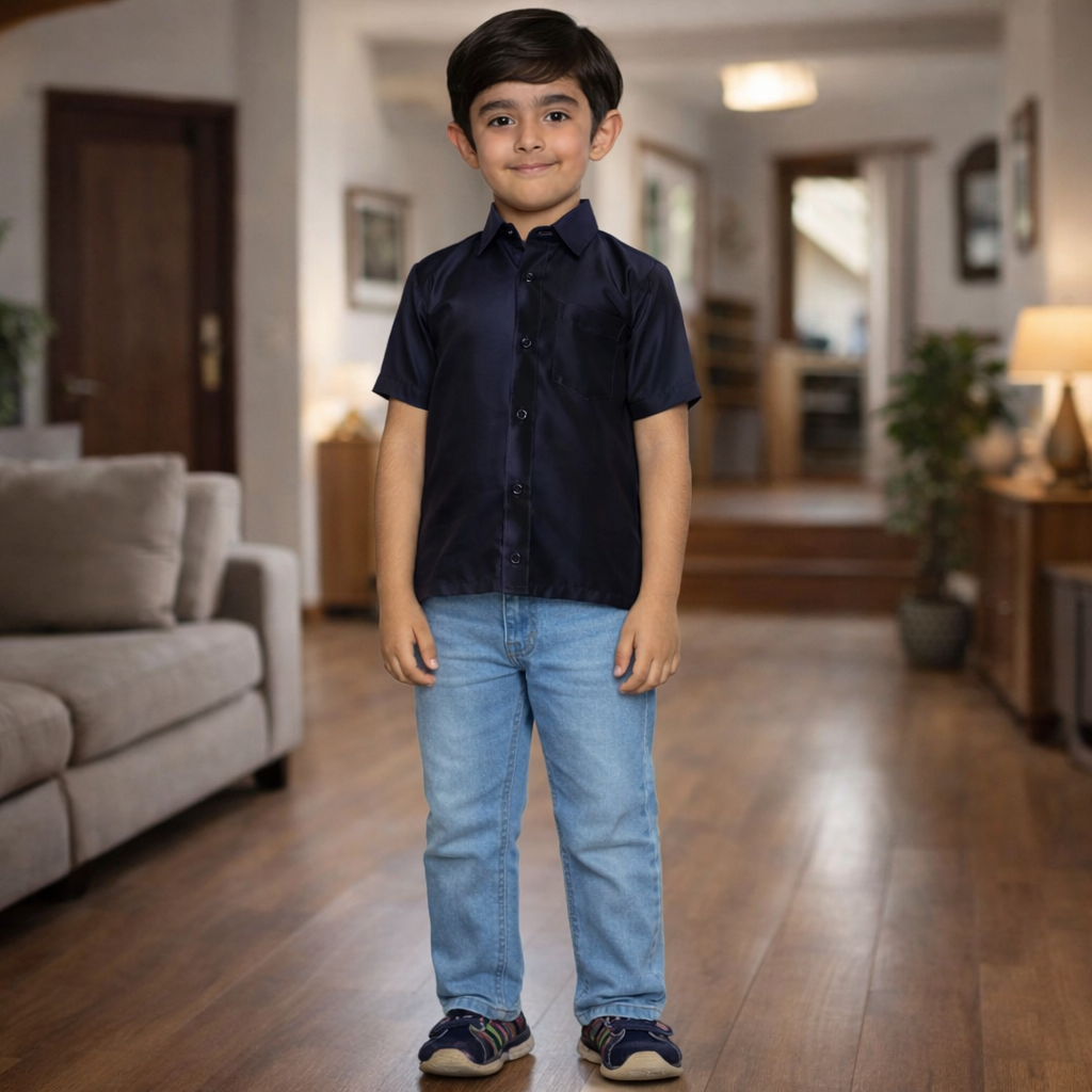 Boys Blue Colour Polyester Shirt(college-navy)