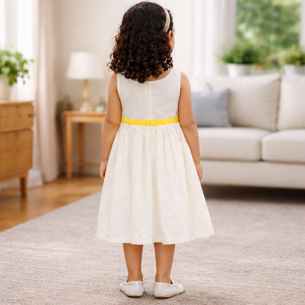 Girls Soft Finish Ethnic Dress (Off-white)