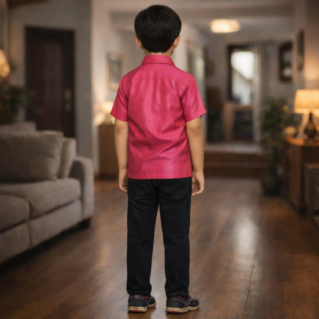 Boys Pink Colour Polyester Shirt(pink)