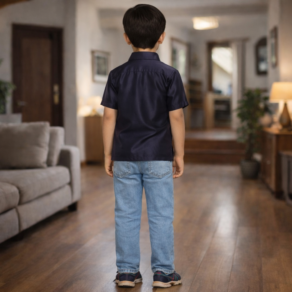 Boys Blue Colour Polyester Shirt(college-navy)