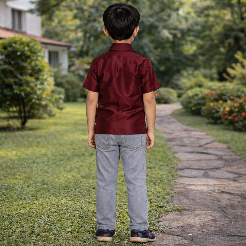 Boys Maroon Colour Polyester Shirt(maroon)