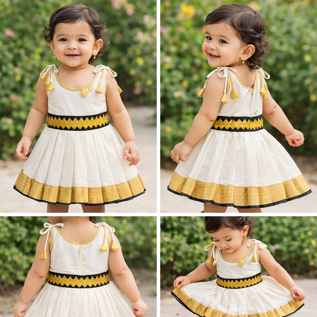 Girls Ethnic Kerala Kasavu Pavadai Set(Off-white2)