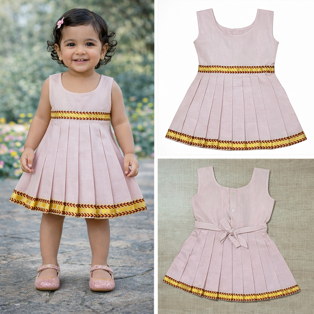 Girls Solid Color Ethnic Pavadai Set (Pink)