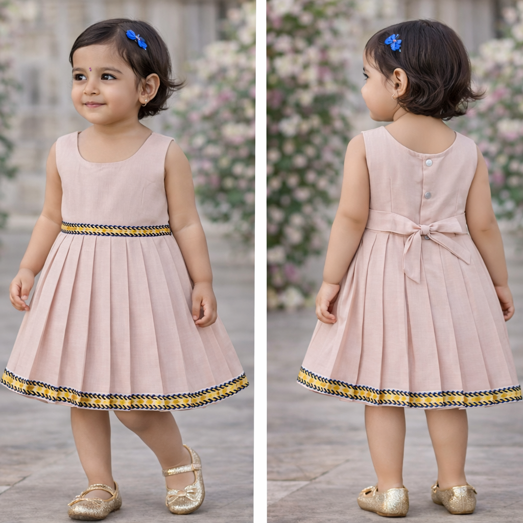 Girls Solid Color Ethnic Pavadai Set (Pink2)