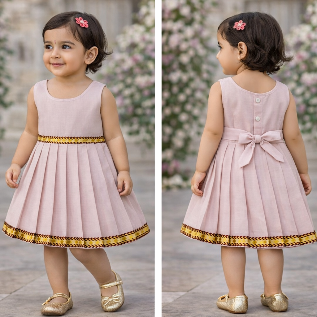 Girls Solid Color Ethnic Pavadai Set (Pink1)