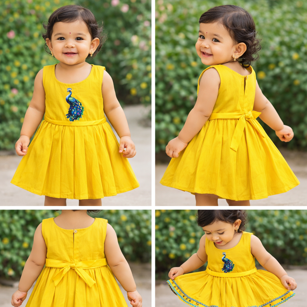 Girls Soft Finish Ethnic Dress (Yellow)