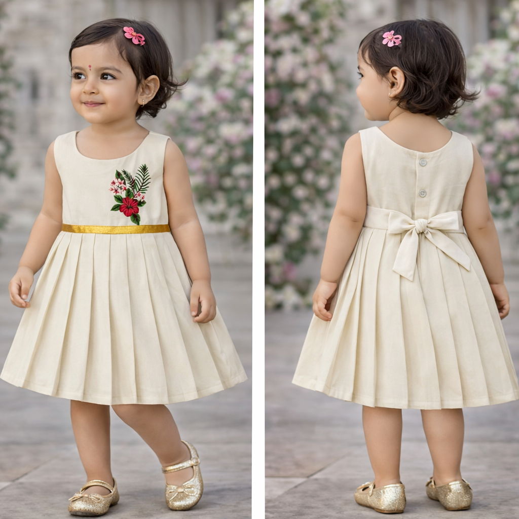 Girls Soft Finish Ethnic Dress (Light Biscuit)