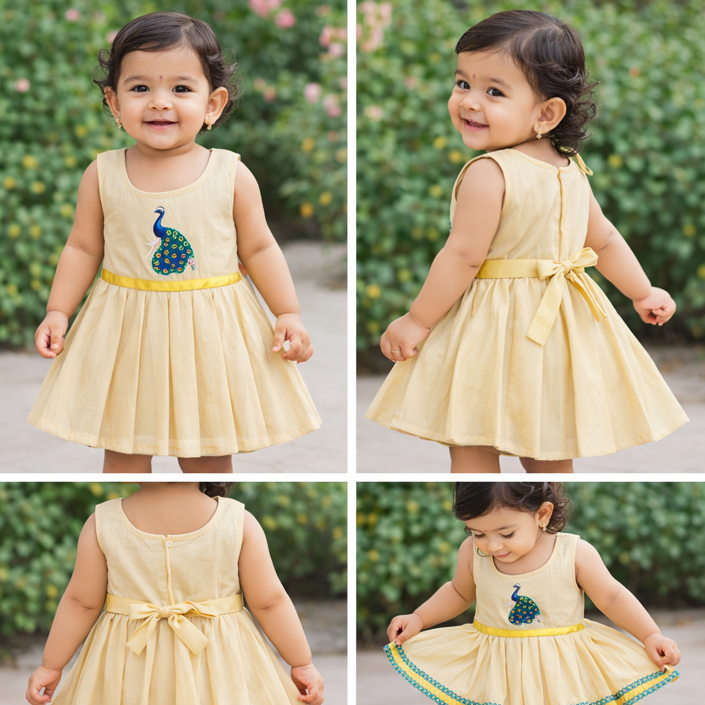 Girls Soft Finish Ethnic Dress (Beige)