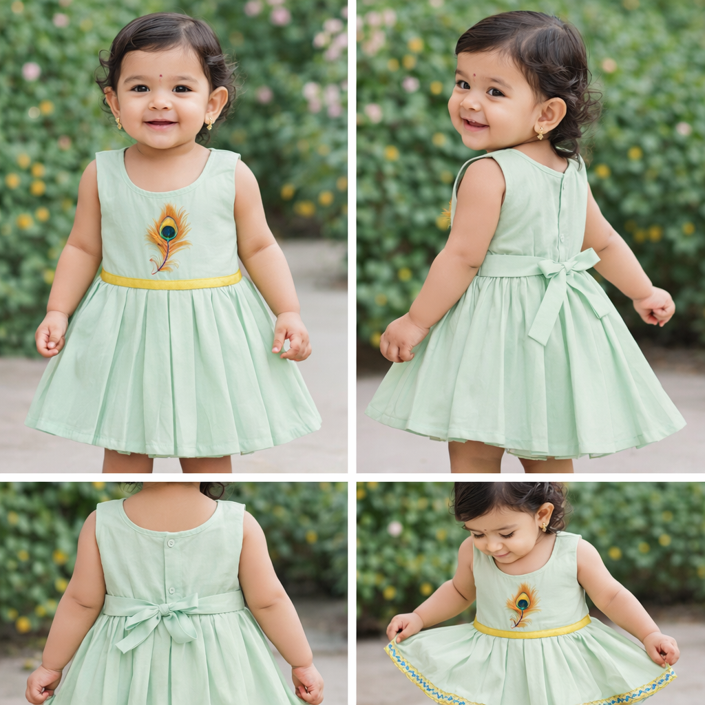 Girls Soft Finish Ethnic Dress (Light Pista Green)
