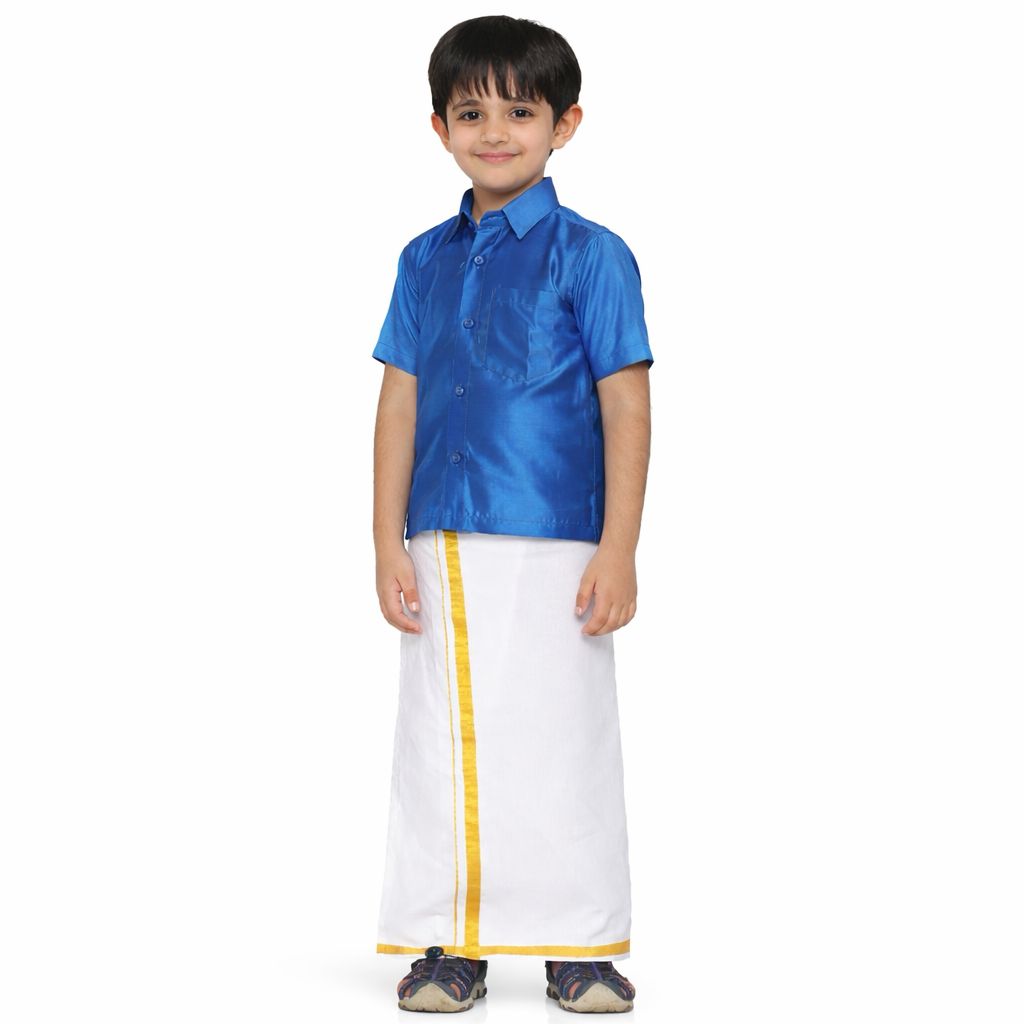 Boys Shirt With Dhoti Set(carolina-blue-and-white-dhoti)