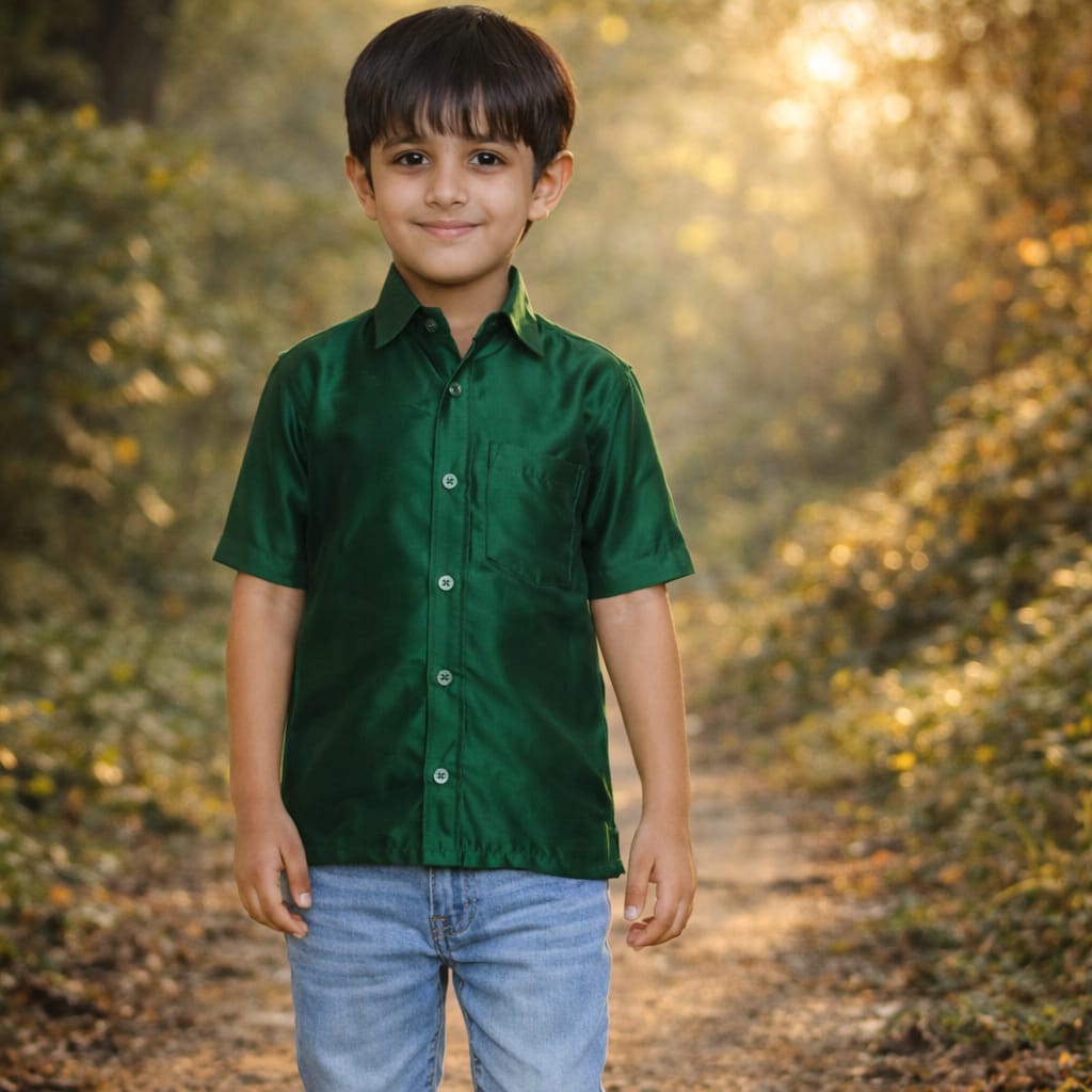 Boys Green Colour Polyster Shirt(green)