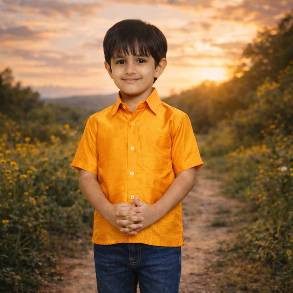 Boys Orange Colour Polyester Shirt(orange)