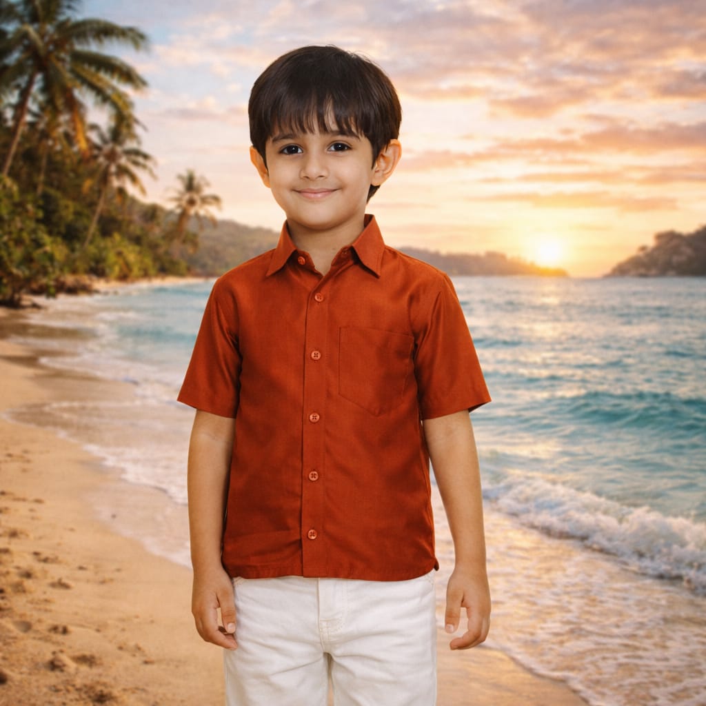 Boys Red Colour Polyester Shirt(red)