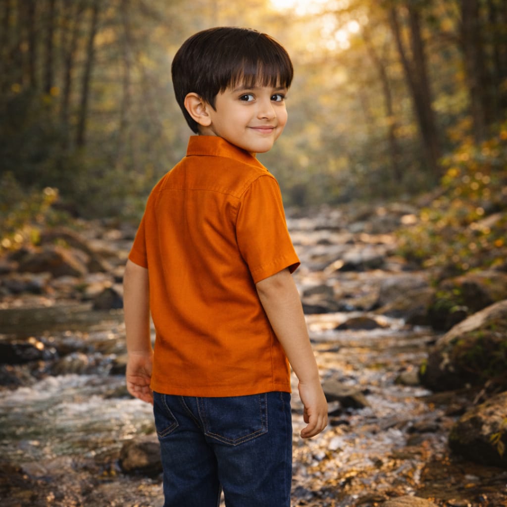 Boys Mustard Colour Polyester Shirt(mustard)