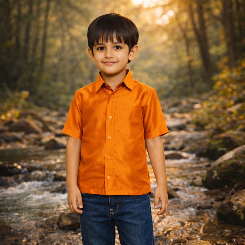 Boys Mustard Colour Polyester Shirt(mustard)