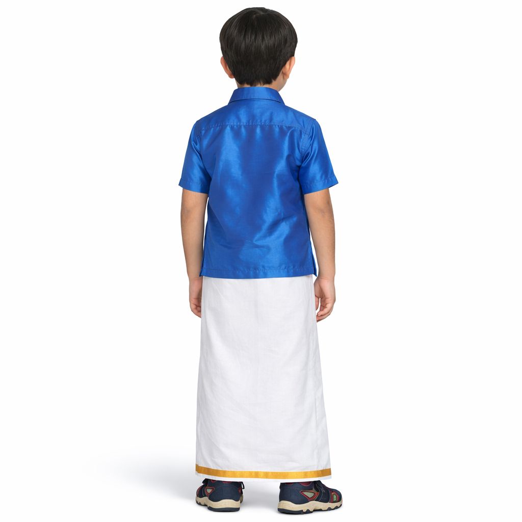 Boys Shirt With Dhoti Set(carolina-blue-and-white-dhoti)