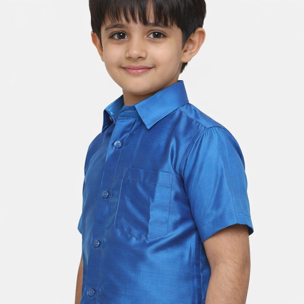Boys Shirt With Dhoti Set(carolina-blue-and-white-dhoti)