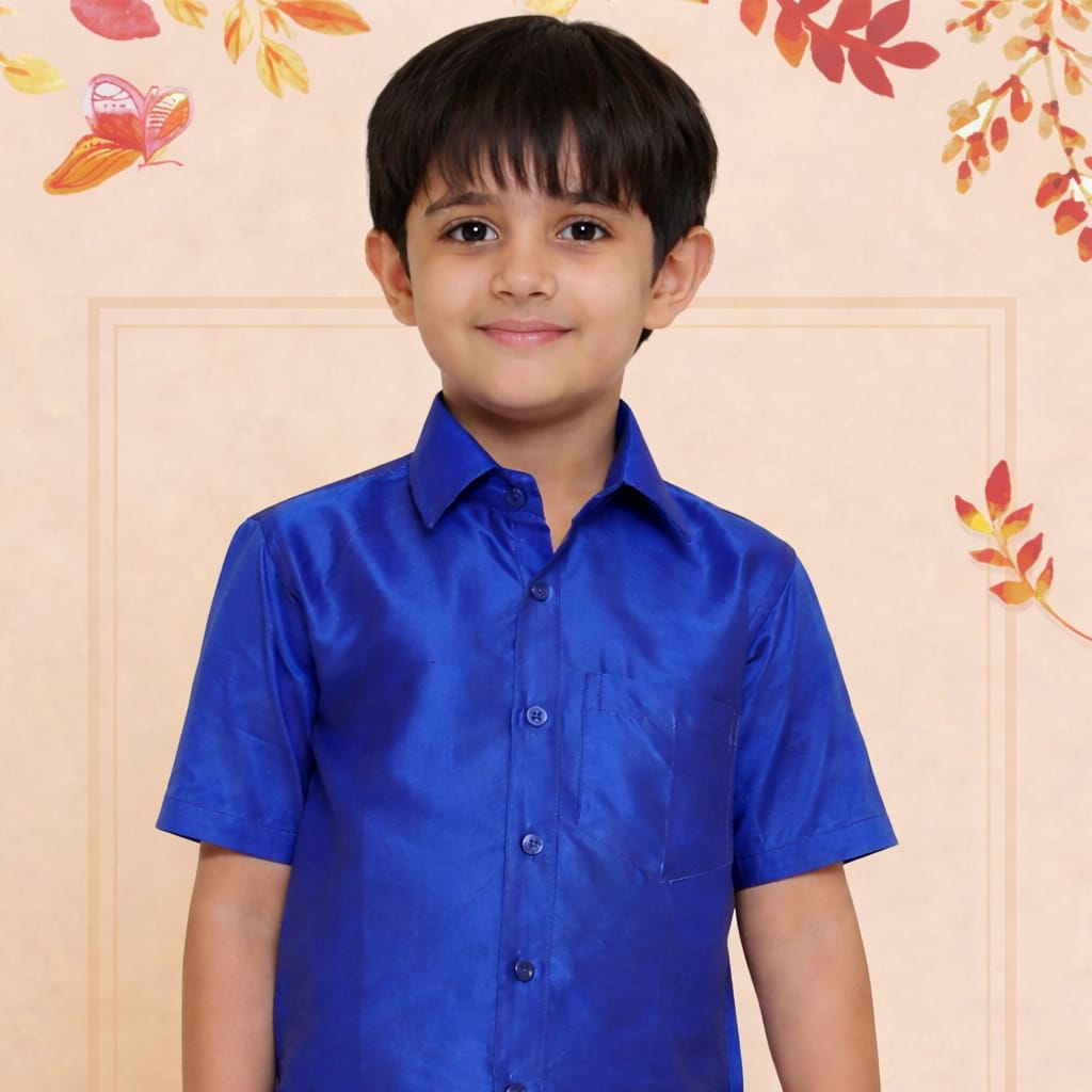 Boys Solid Colour Shirt and Dhoti Set(ibm-blue-and-cream-dhoti)