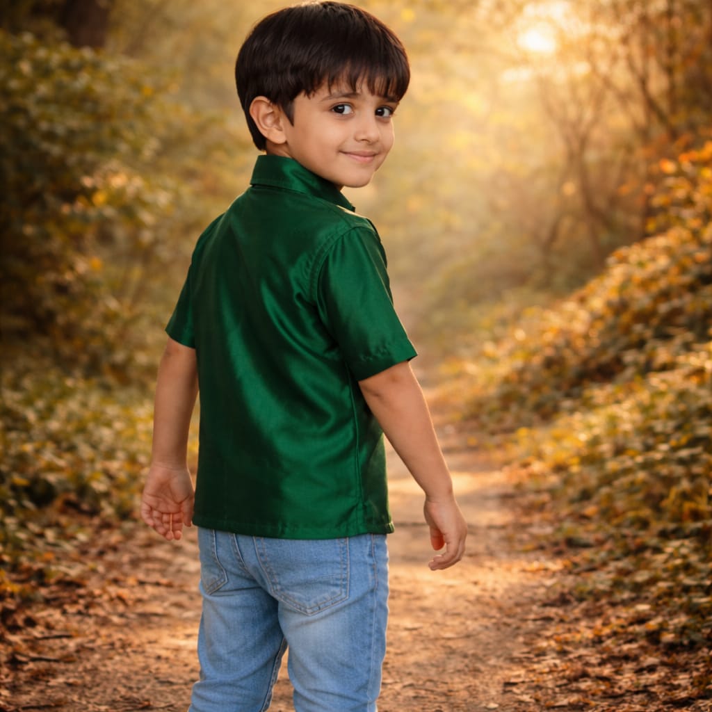 Boys Green Colour Polyster Shirt(green)