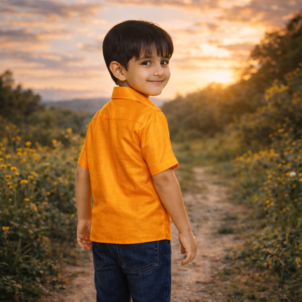Boys Orange Colour Polyester Shirt(orange)