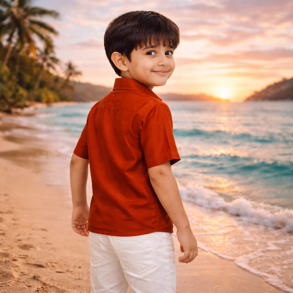 Boys Red Colour Polyester Shirt(red)