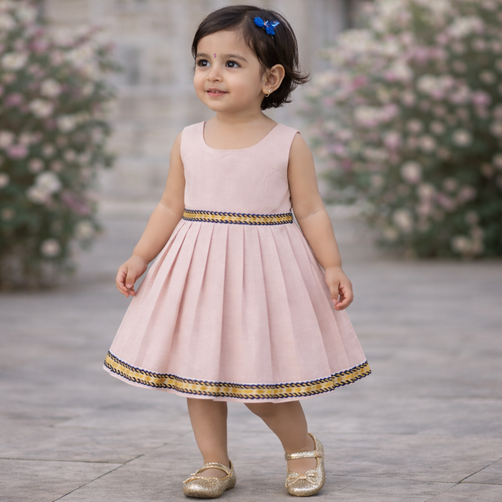 Girls Solid Color Ethnic Pavadai Set (Pink2)