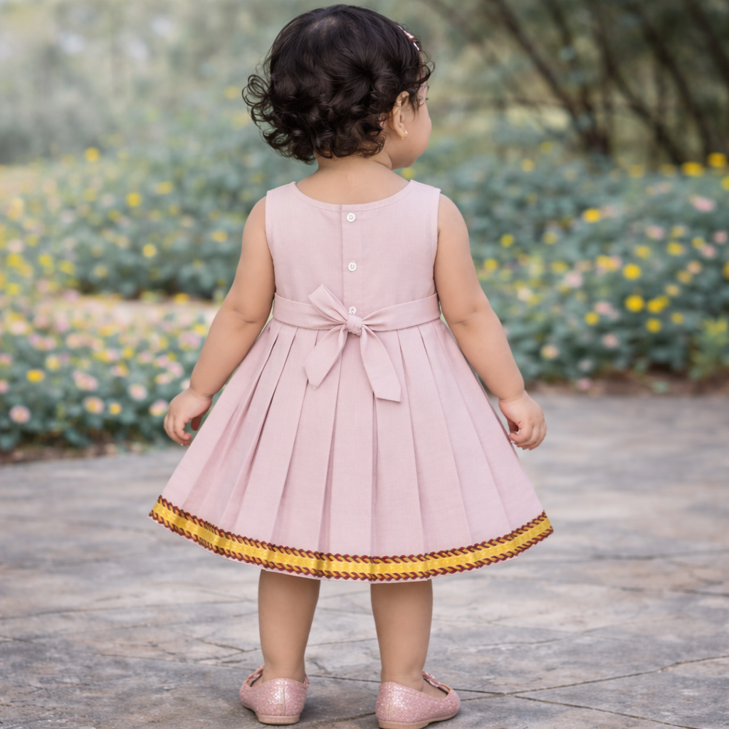 Girls Solid Color Ethnic Pavadai Set (Pink)