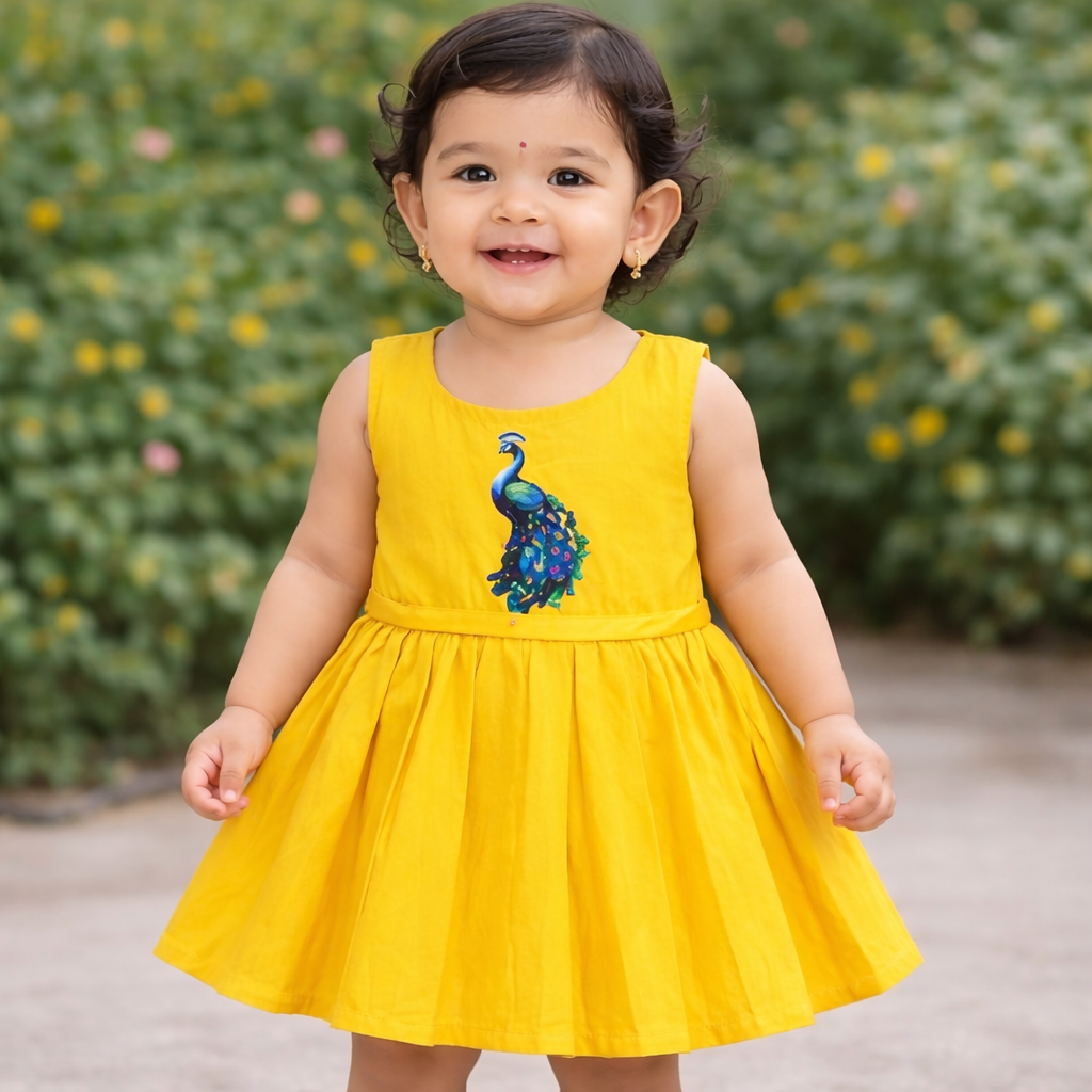 Girls Soft Finish Ethnic Dress (Yellow)