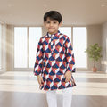 Boys Cotton Popline Printed Kurta Pyjama Set(multicolour2-and-white2)
