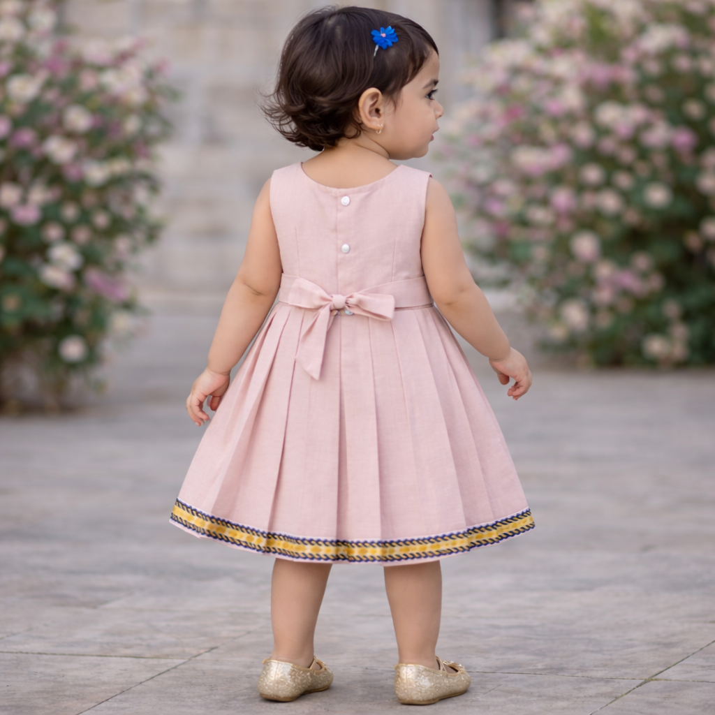Girls Solid Color Ethnic Pavadai Set (Pink2)